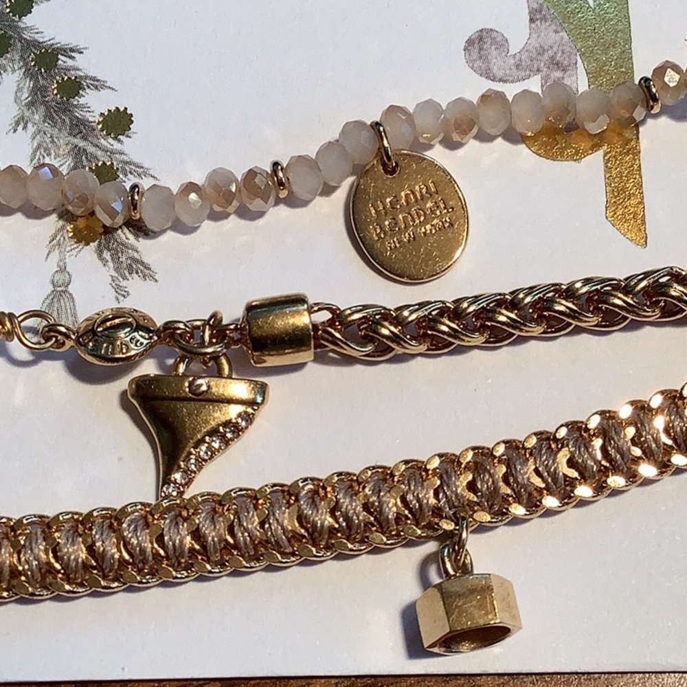 HENRI BENDEL 3 Strand Crystal Charm Link Bracelet